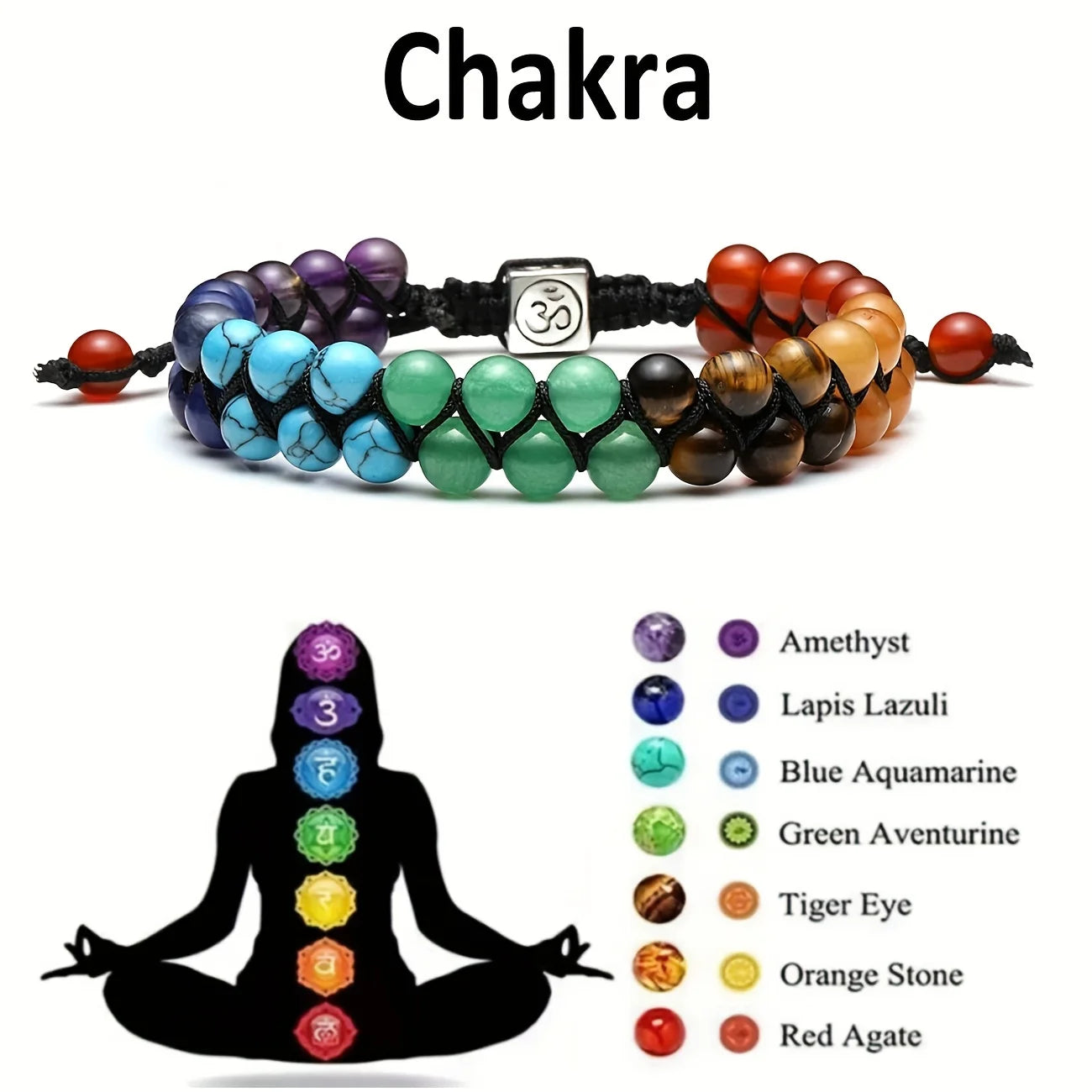 Top Plaza 7 Chakra Treatment Crystal Bracelet Yoga Stone Adjustable Beads Bracelet Meditation Relaxation Anxiety Women&