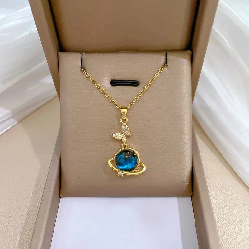 Shine Bright with Our Light Luxury Titanium Steel Star Series Necklace! πβ¨ Perfect Gold Planet Moon Astronaut Pendant for Every Woman! ππ