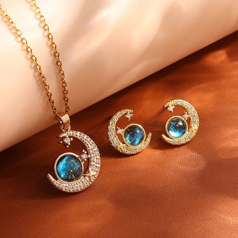Shine Bright with Our Light Luxury Titanium Steel Star Series Necklace! πβ¨ Perfect Gold Planet Moon Astronaut Pendant for Every Woman! ππ