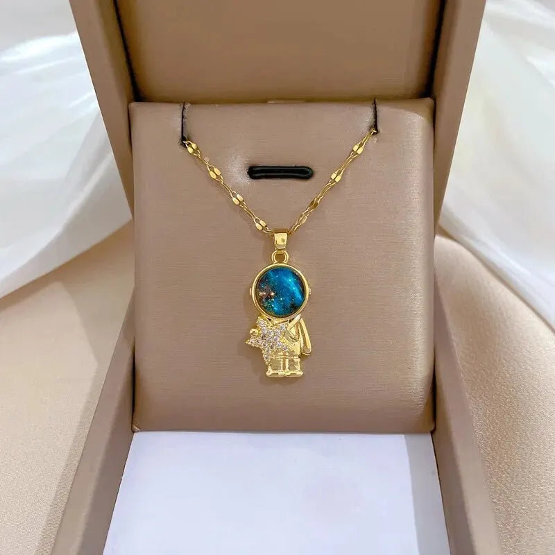 Shine Bright with Our Light Luxury Titanium Steel Star Series Necklace! πβ¨ Perfect Gold Planet Moon Astronaut Pendant for Every Woman! ππ
