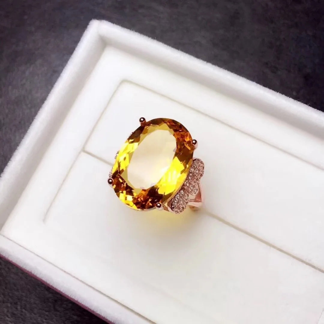 Natural Citrine Ring 10 Carat Gems 925 Silver 925 Sterling Silver Jewelry Gift for Women