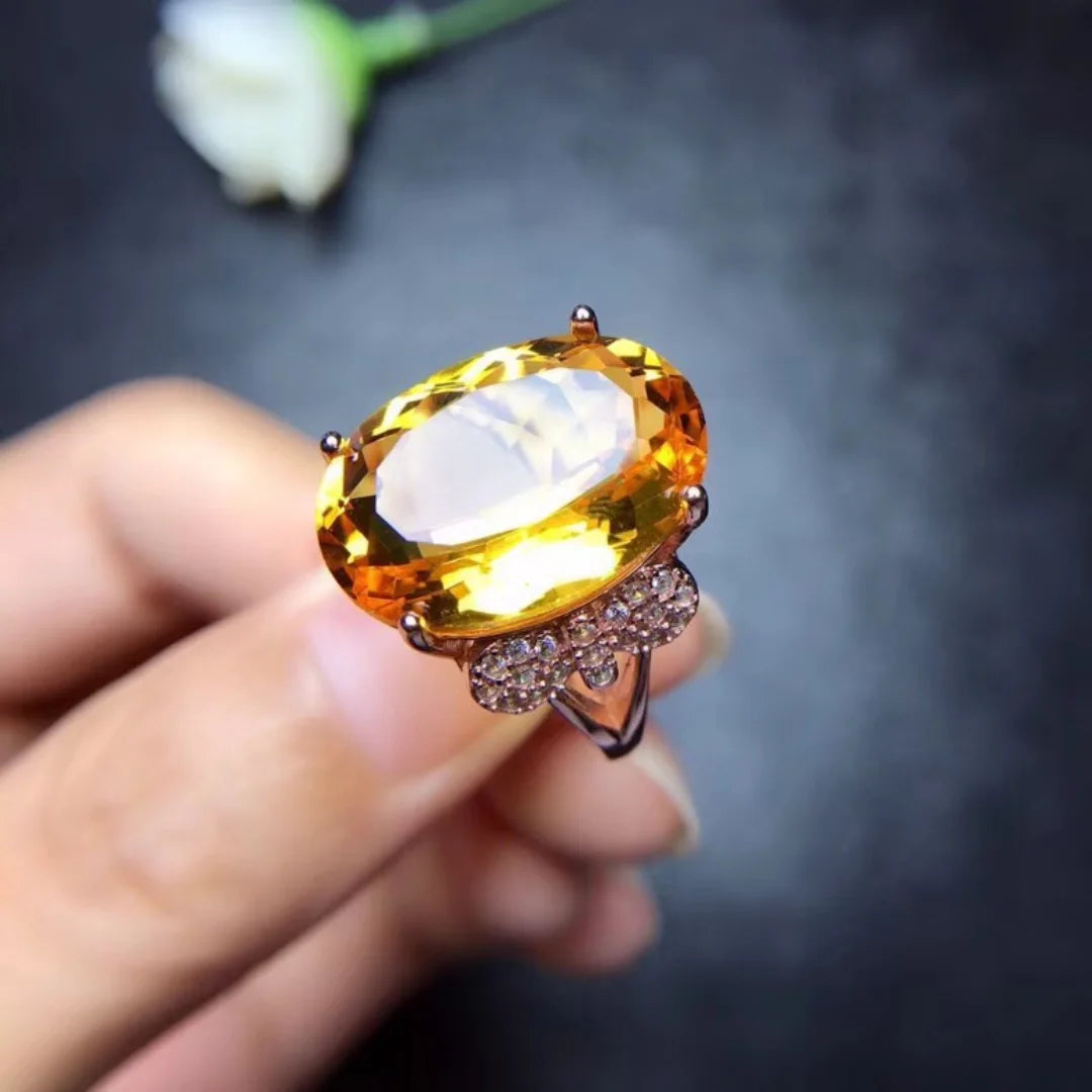 Natural Citrine Ring 10 Carat Gems 925 Silver 925 Sterling Silver Jewelry Gift for Women