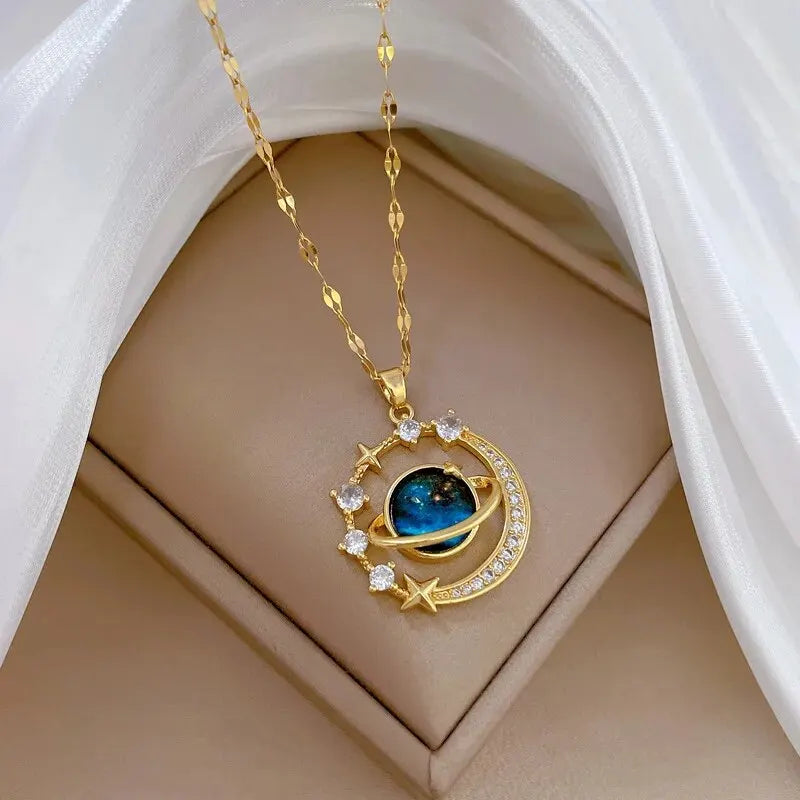 Shine Bright with Our Light Luxury Titanium Steel Star Series Necklace! πβ¨ Perfect Gold Planet Moon Astronaut Pendant for Every Woman! ππ