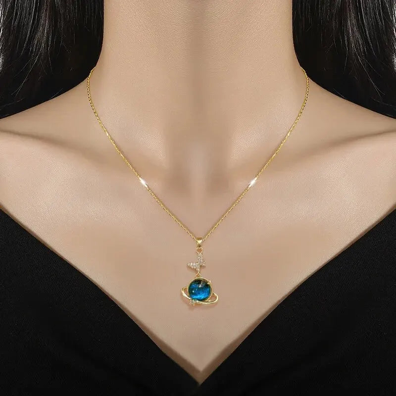 Shine Bright with Our Light Luxury Titanium Steel Star Series Necklace! πβ¨ Perfect Gold Planet Moon Astronaut Pendant for Every Woman! ππ