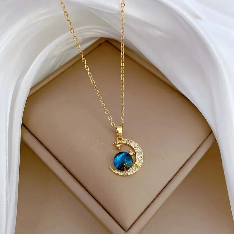 Shine Bright with Our Light Luxury Titanium Steel Star Series Necklace! πβ¨ Perfect Gold Planet Moon Astronaut Pendant for Every Woman! ππ