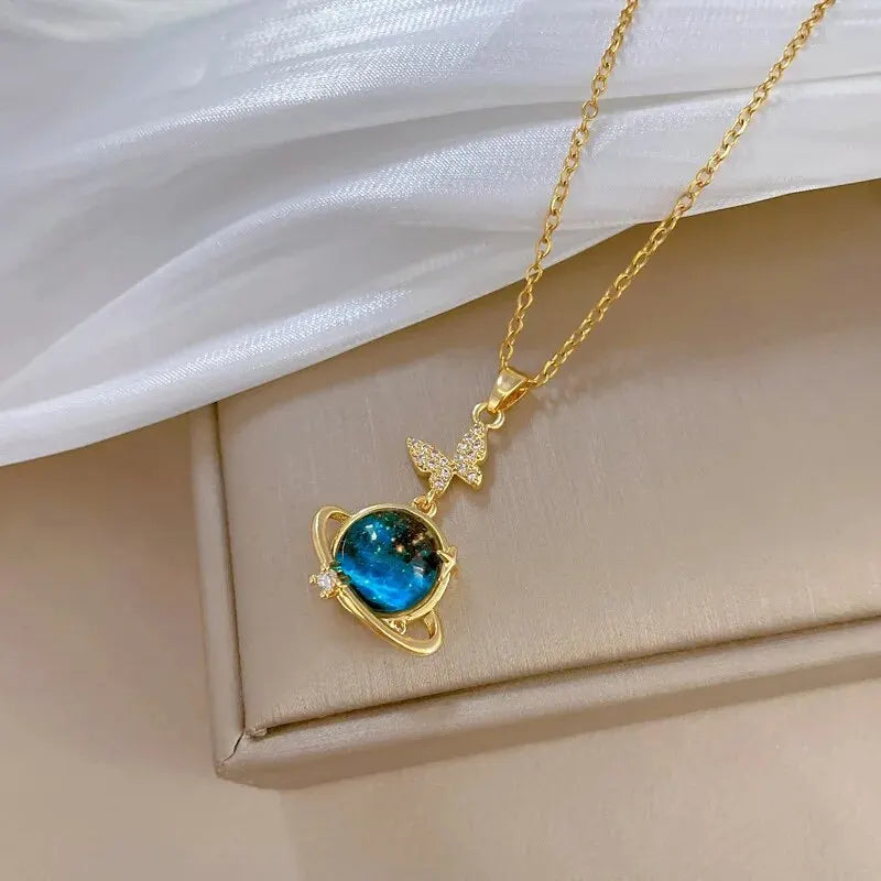 Shine Bright with Our Light Luxury Titanium Steel Star Series Necklace! πβ¨ Perfect Gold Planet Moon Astronaut Pendant for Every Woman! ππ