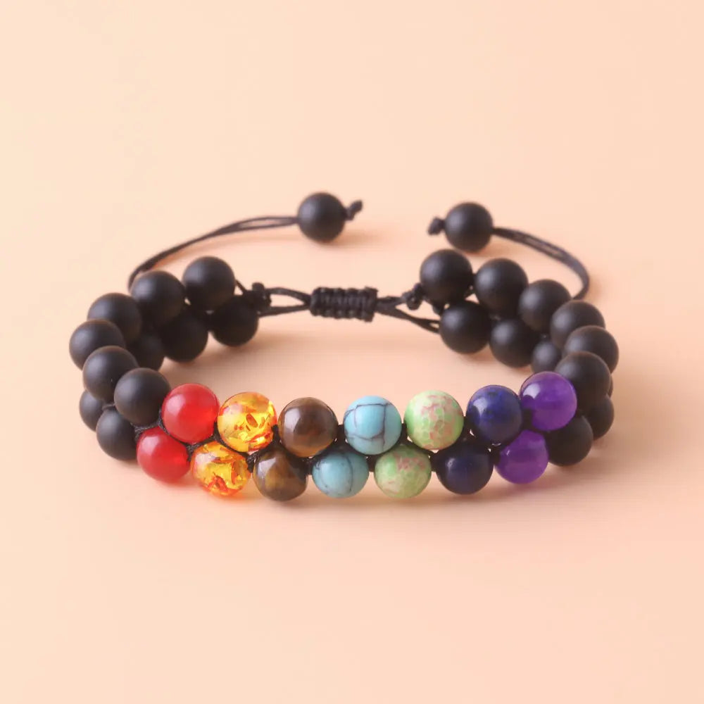 Top Plaza 7 Chakra Treatment Crystal Bracelet Yoga Stone Adjustable Beads Bracelet Meditation Relaxation Anxiety Women'S Bracele