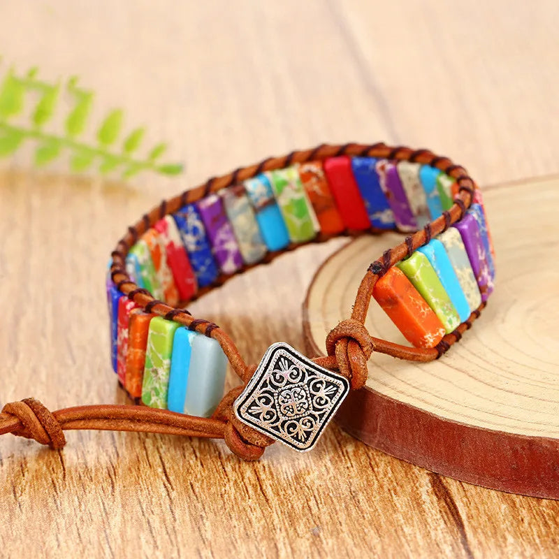 Bohemian 7 Chakra Stone Bracelet for Women Colorful Emperor Stone Braided Rope Woven Wrist Bangle Men Fashion Jewelry Gift