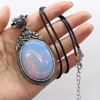 Elevate Your Style with Our Stunning Oval Crystal Opal Necklace - Perfect for Fashion Lovers &amp; Reiki Healing! 💎✨ 