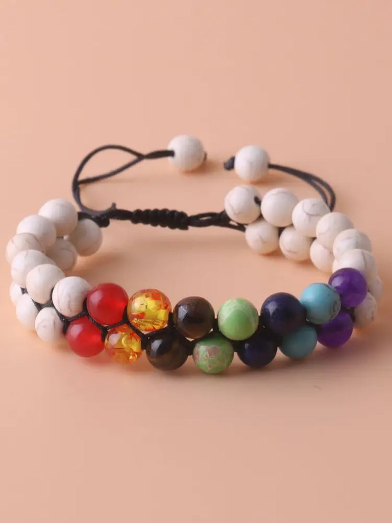 Top Plaza 7 Chakra Treatment Crystal Bracelet Yoga Stone Adjustable Beads Bracelet Meditation Relaxation Anxiety Women&