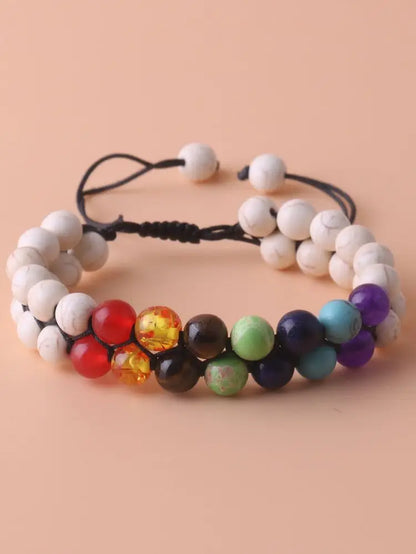 Top Plaza 7 Chakra Treatment Crystal Bracelet Yoga Stone Adjustable Beads Bracelet Meditation Relaxation Anxiety Women&