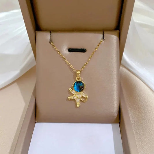Shine Bright with Our Light Luxury Titanium Steel Star Series Necklace! 🌟✨ Perfect Gold Planet Moon Astronaut Pendant for Every Woman! 🎁💖 #JewelryGoals #GiftIdeas
