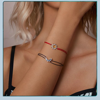 Sun and Moon Bracelet 925 Sterling Silver Moon Star Cresent Couples Bracelets for Women Girls Jewelry Gifts