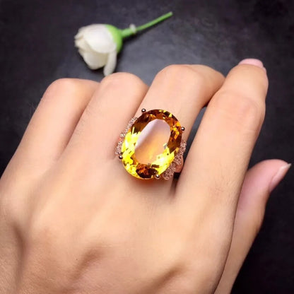 Natural Citrine Ring 10 Carat Gems 925 Silver 925 Sterling Silver Jewelry Gift for Women