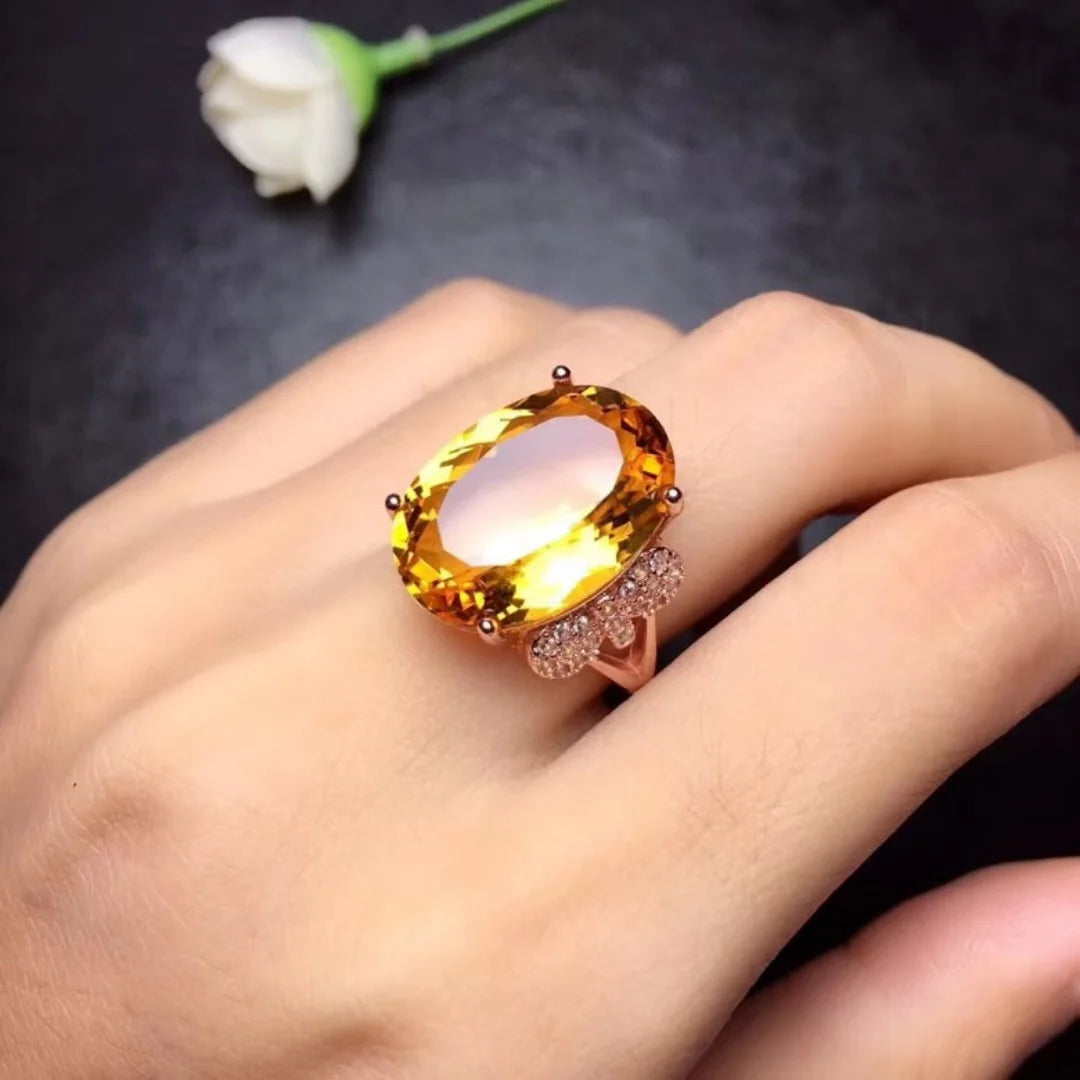 Natural Citrine Ring 10 Carat Gems 925 Silver 925 Sterling Silver Jewelry Gift for Women