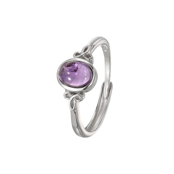 Natural Amethyst 925 Silver Ring for Women Adjustable Stackable Bands Birthstone Healing Crystal Jewelry Boho Gift for Lovers