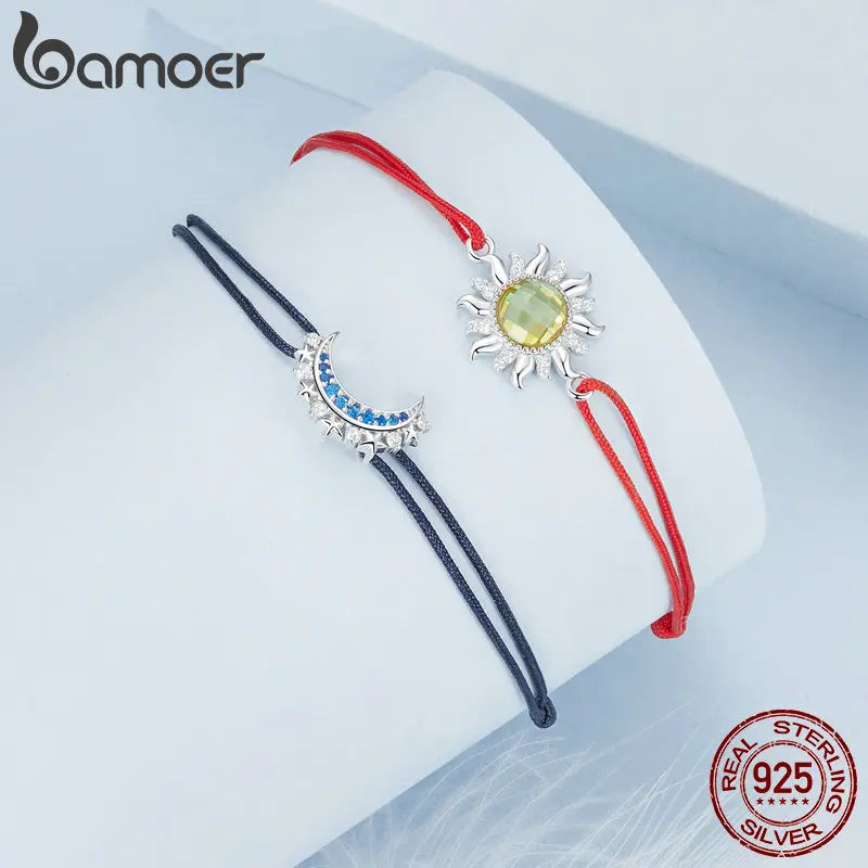 Sun and Moon Bracelet 925 Sterling Silver Moon Star Cresent Couples Bracelets for Women Girls Jewelry Gifts