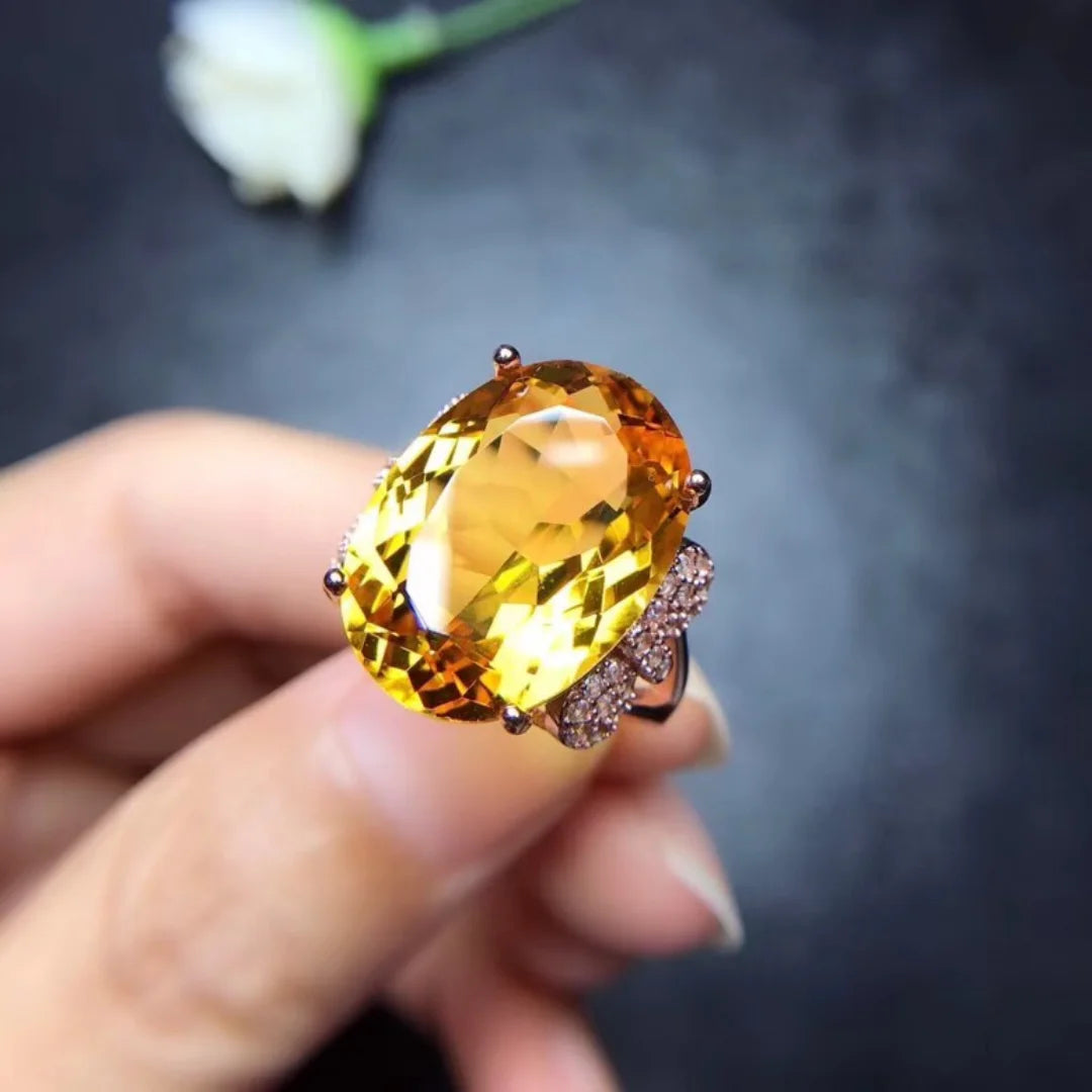 Natural Citrine Ring 10 Carat Gems 925 Silver 925 Sterling Silver Jewelry Gift for Women