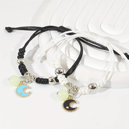 Luminous Star &amp; Moon Couple Bracelets – Matching Friendship Set