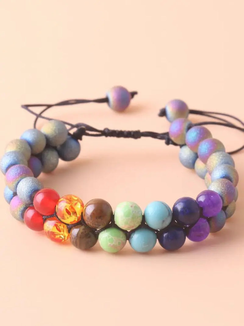Top Plaza 7 Chakra Treatment Crystal Bracelet Yoga Stone Adjustable Beads Bracelet Meditation Relaxation Anxiety Women&
