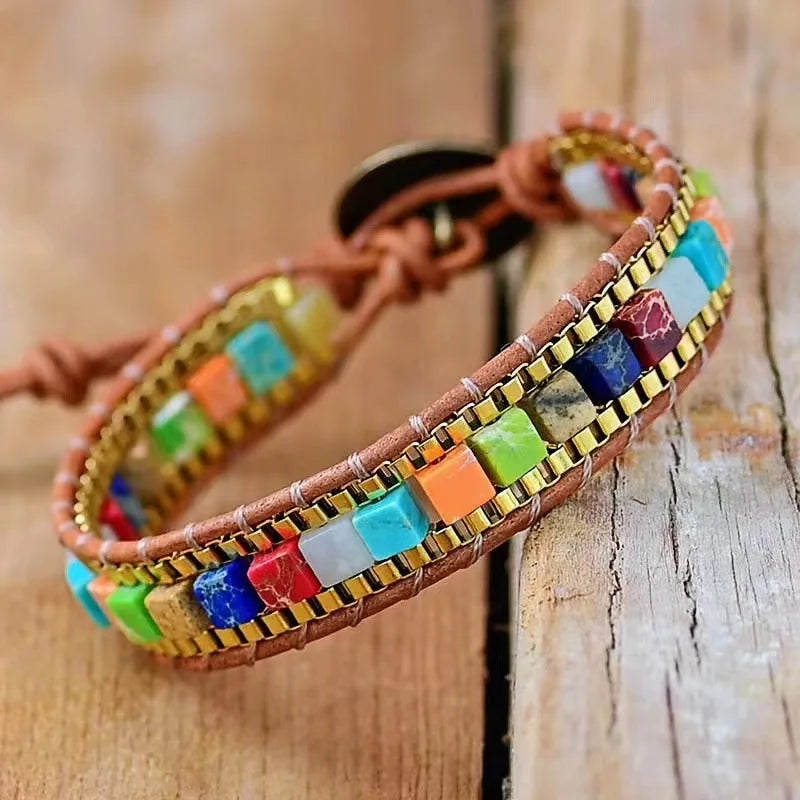 Bohemian 7 Chakra Stone Bracelet for Women Colorful Emperor Stone Braided Rope Woven Wrist Bangle Men Fashion Jewelry Gift